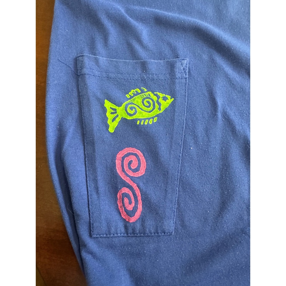Cover Charge Vintage Blue Hand Painted Fish Starfish Maxi T-Shirt Dress USA Made - Picture 7 of 10